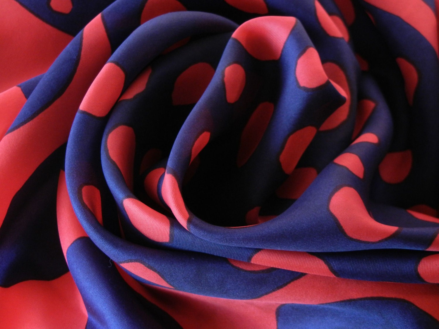 Polka Dot Scarf in Navy and Cherry Red, Super Cute Silk Vintage Accessory