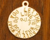 Inspirational Rumi Quote Necklace Affirmation Pendant- Life's Calling Handstamped Gold Disc Necklace