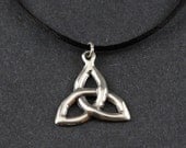 Trinity Knot/Triquetra Knot Sterling Silver Necklace on Black Satin Cord