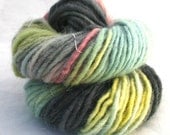 Rainforest - Hand Dyed Yarn - Wool - singles - Hand Painted  - Green - Lime- -Pink - Black