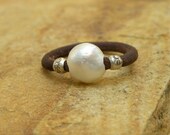 Pearl Sterling Silver Leather Ring Urban Modern