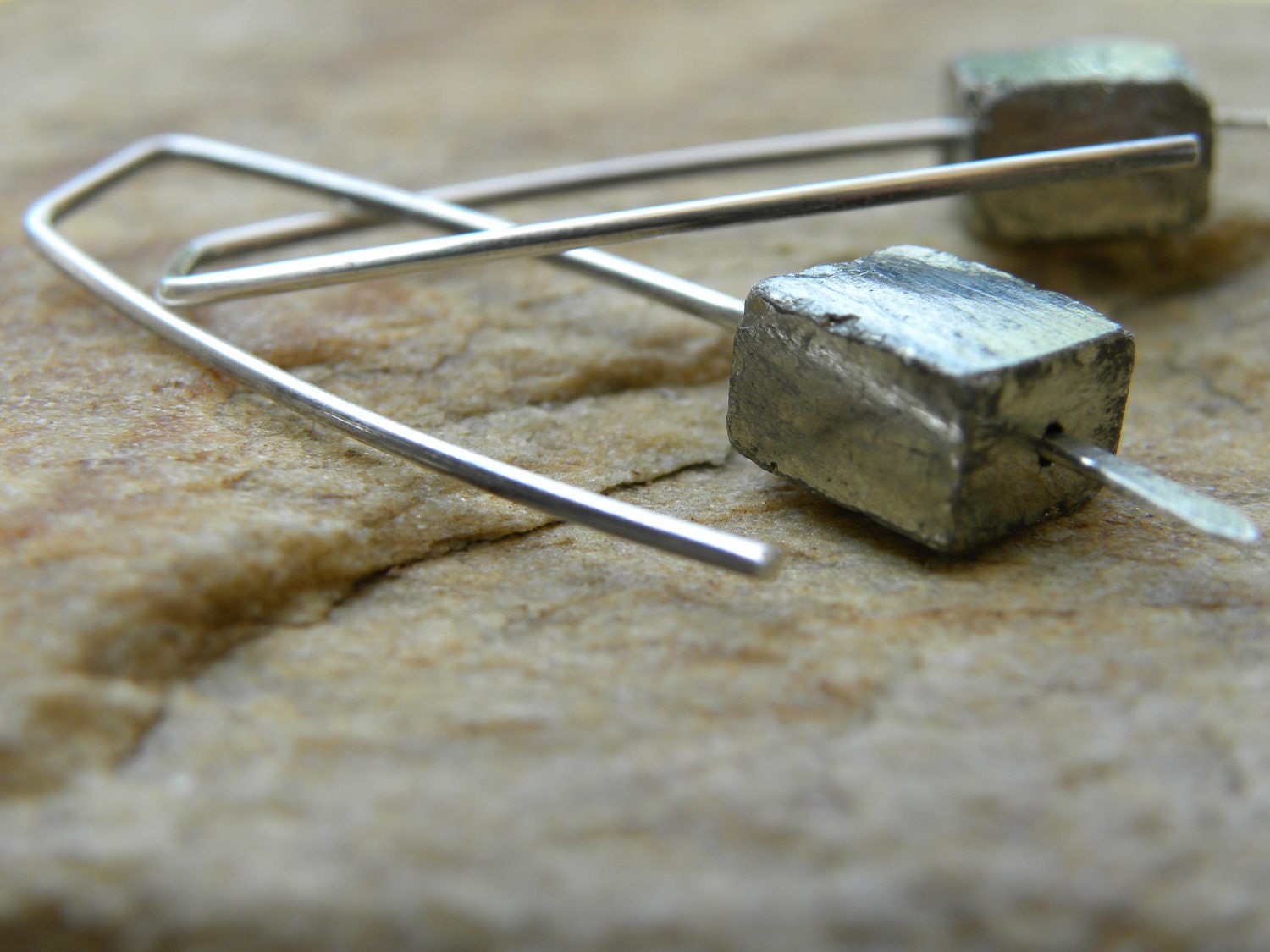 Natural Gold Pyrite Nuggets and Sterling Silver Urban earrings