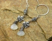 Handcrafted Sterling Silver Rose and Moonstone Earrings