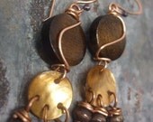 Warmth, Copper, Wood, and Shell Earrings, ThePurpleLilyDesigns