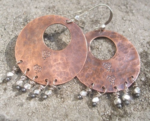 Subtle Rose Hoop Earrigns, Copper and Sterling Silver, ThePurpleLilyDesigns