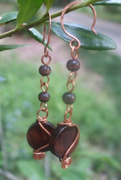 Copper and Wood Earrigns, ThePurpleLilyDesigns