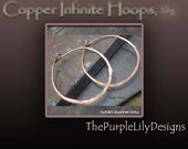 Copper Infinite Hoops,18g, XLrg, 1.5 inch, Handforged by ThePurpleLilyDesigns