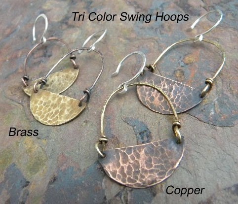 Swirl, Copper and Sterling Silver Swing Earrings, ThePurpleLilyDesigns