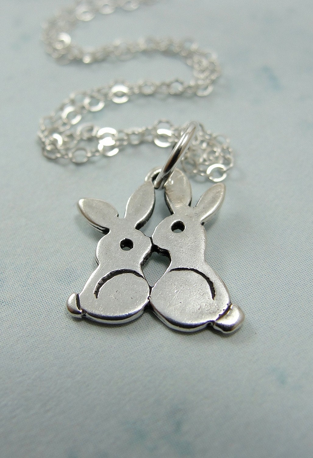 Love Bunnies Necklace - Sterling Silver Charm on a 17 inch Cable Chain