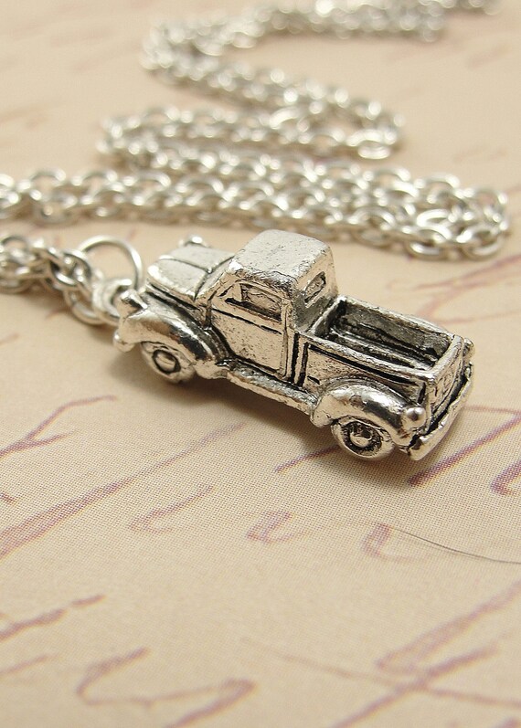 Pickup Truck Necklace Silver Old Truck Charm on by treasuredcharms