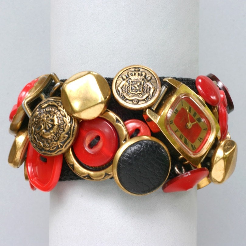 Red Watch Button Bracelet