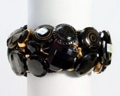 Black\/Gold Glass Button Bracelet
