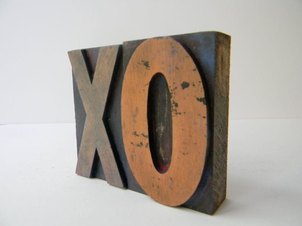One kiss and one hug. Big Vintage Wood Type XO 3 inch