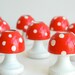 Set of 3 Wood Mushroom red and white polka dot Candle holders from Sweden