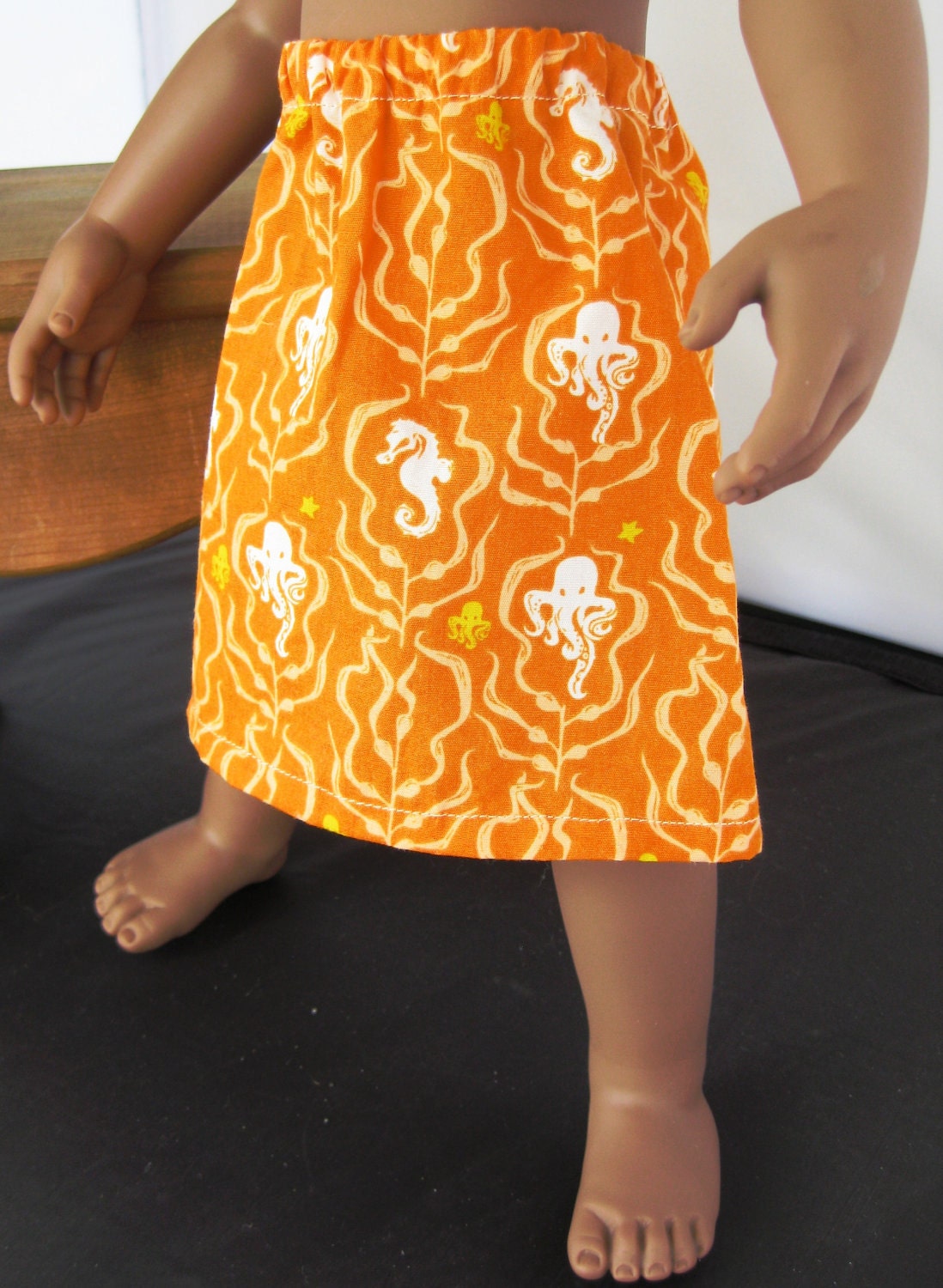 Long Orange Skirt with White Octupus Swimming About