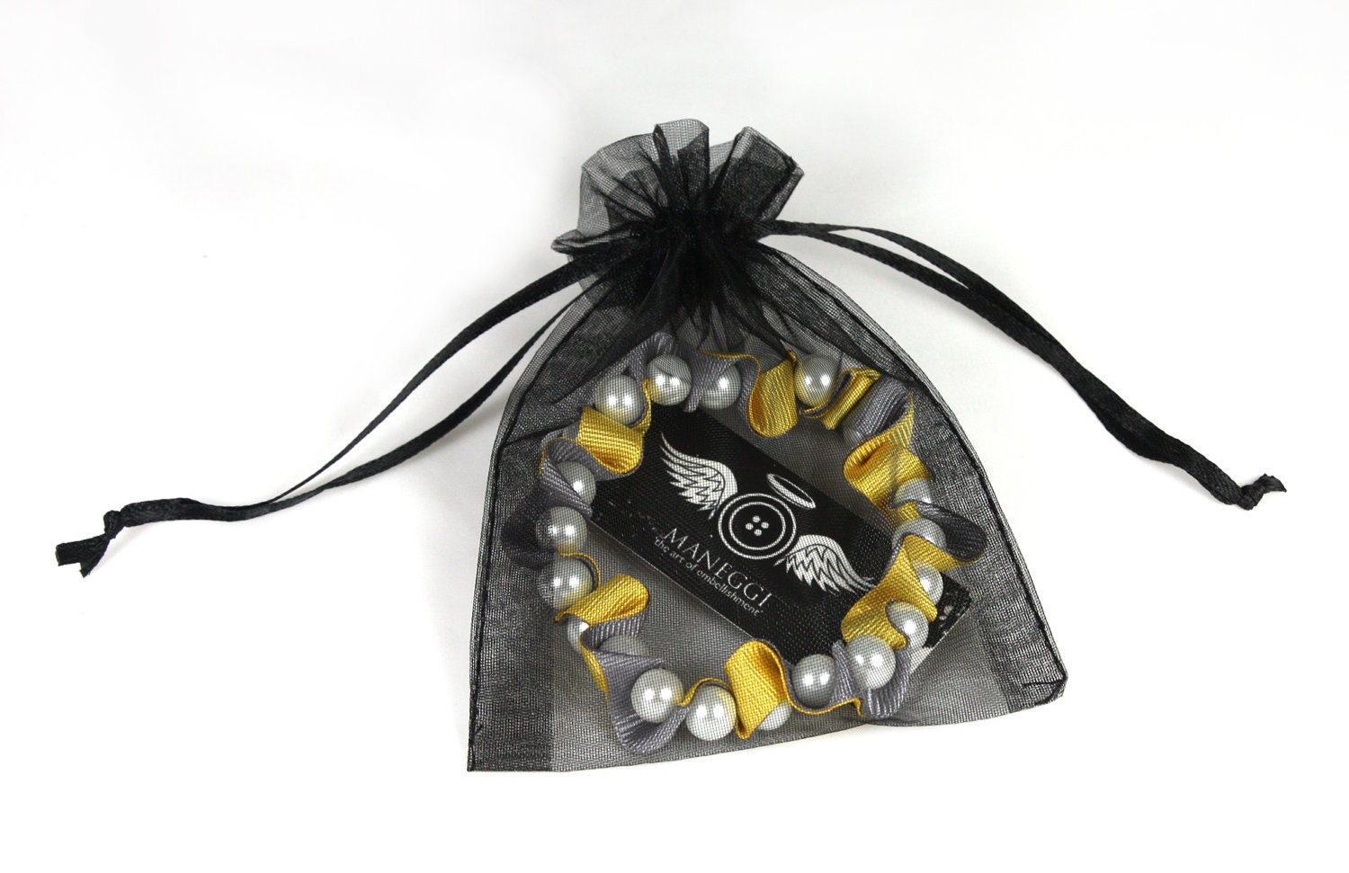 Buttercup Yellow and Grey Ruffle Ribbon Bracelet