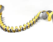 Ribbon Necklace - Buttercup Yellow and Grey Ribbon and Pearl Necklace