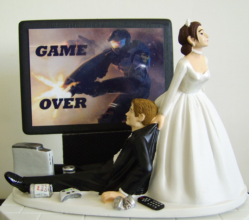 VIDEO GAME 'junkie' Groom Customized Wedding Cake Topper.  The ORIGINAL Video Game cake topper....not a copy cat.