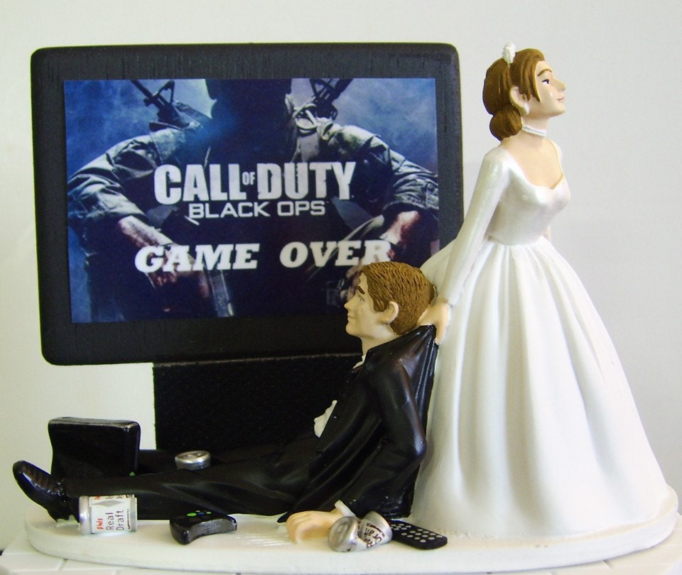 VIDEO GAME 'junkie' Groom Customized Wedding Cake Topper.  The ORIGINAL Video Game cake topper....not a copy cat.