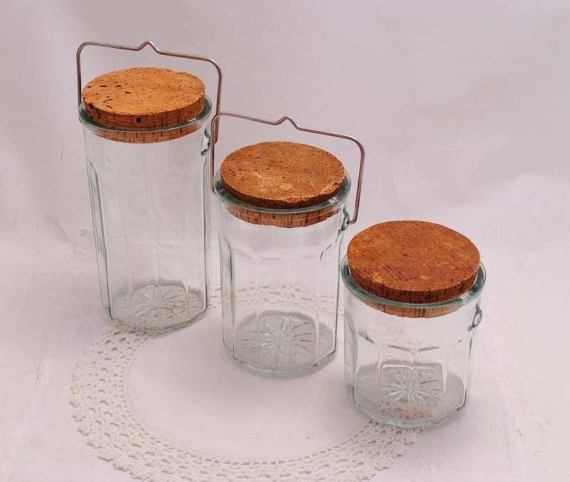 Vintage Glass Canisters With Cork Lids By Sarahanntiques On Etsy