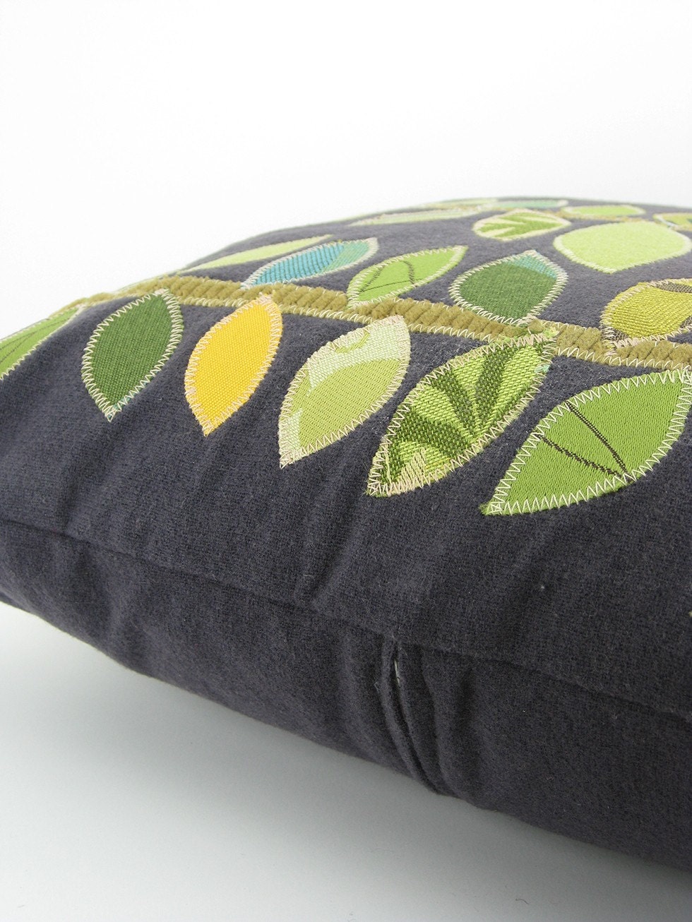 Appliqued Pillow with Green Leaf Pattern