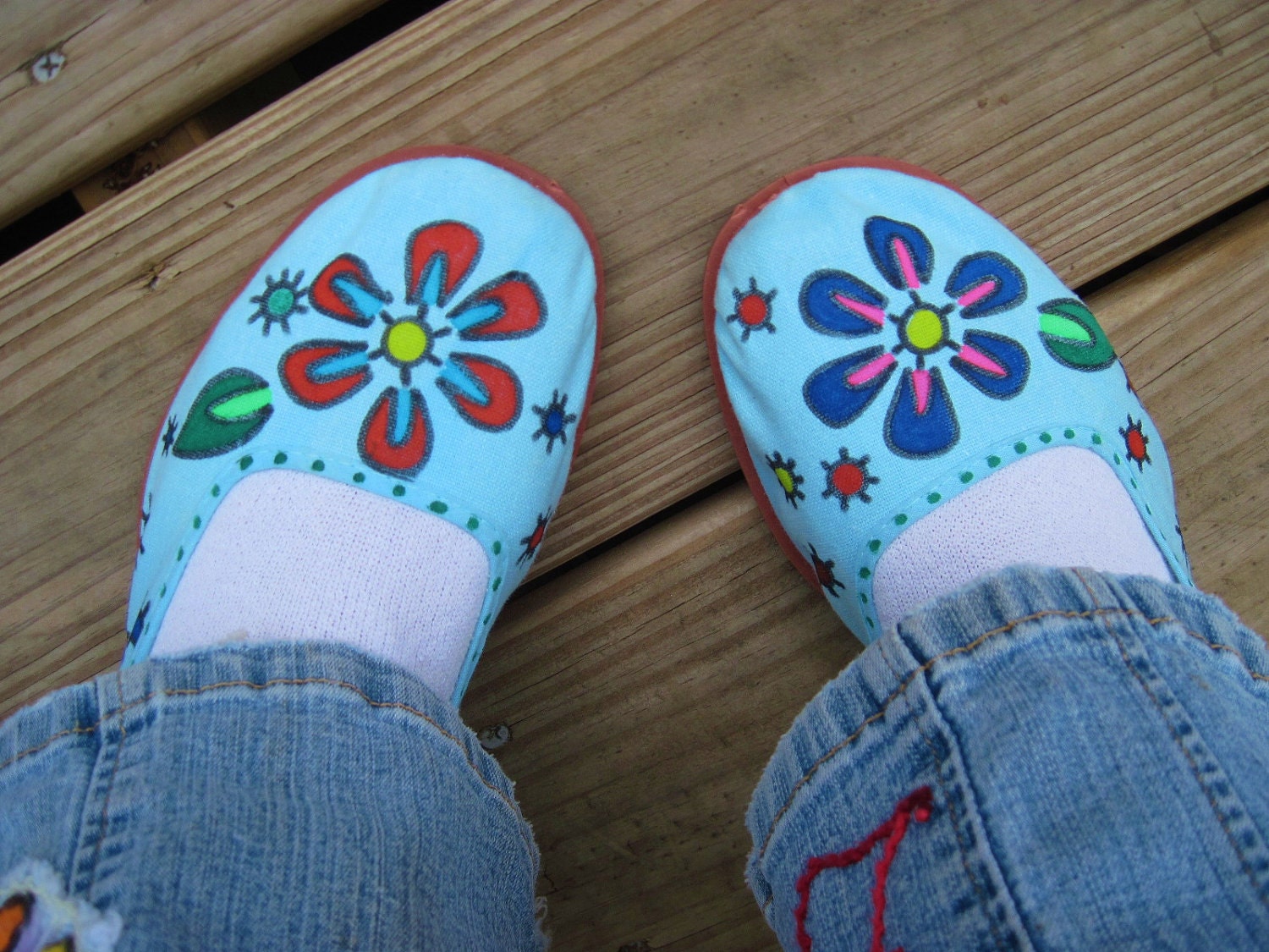 Sweet MaryJanes/Handpainted Canvas Shoes/House Slippers/Hippie/Boho/Size 8.5