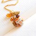 Orange Owl Necklace. Ceramic Owl Cluster Charm Necklace.
