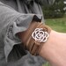 Leather Wrap bracelet, silver flower charm, brown leather wrap bracelet