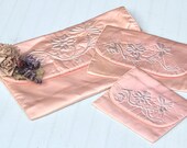 Vintage Ila Pink Satin Lingerie Bags Trapunto Stitching Set Of Three