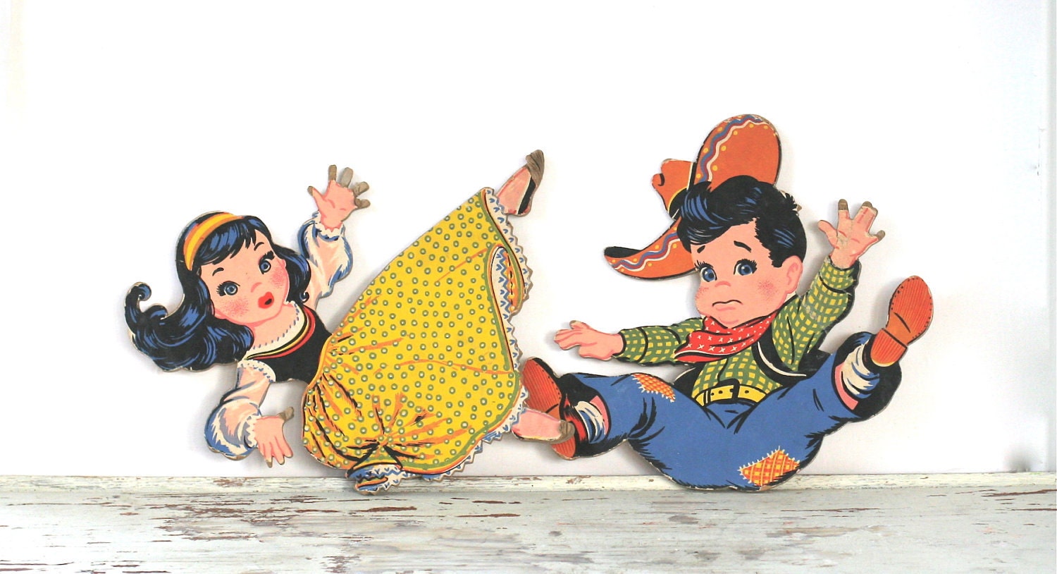 Circa 1946 Mother Goose Pin-Ups Jack & Jill Nursey Wall Hanging Art