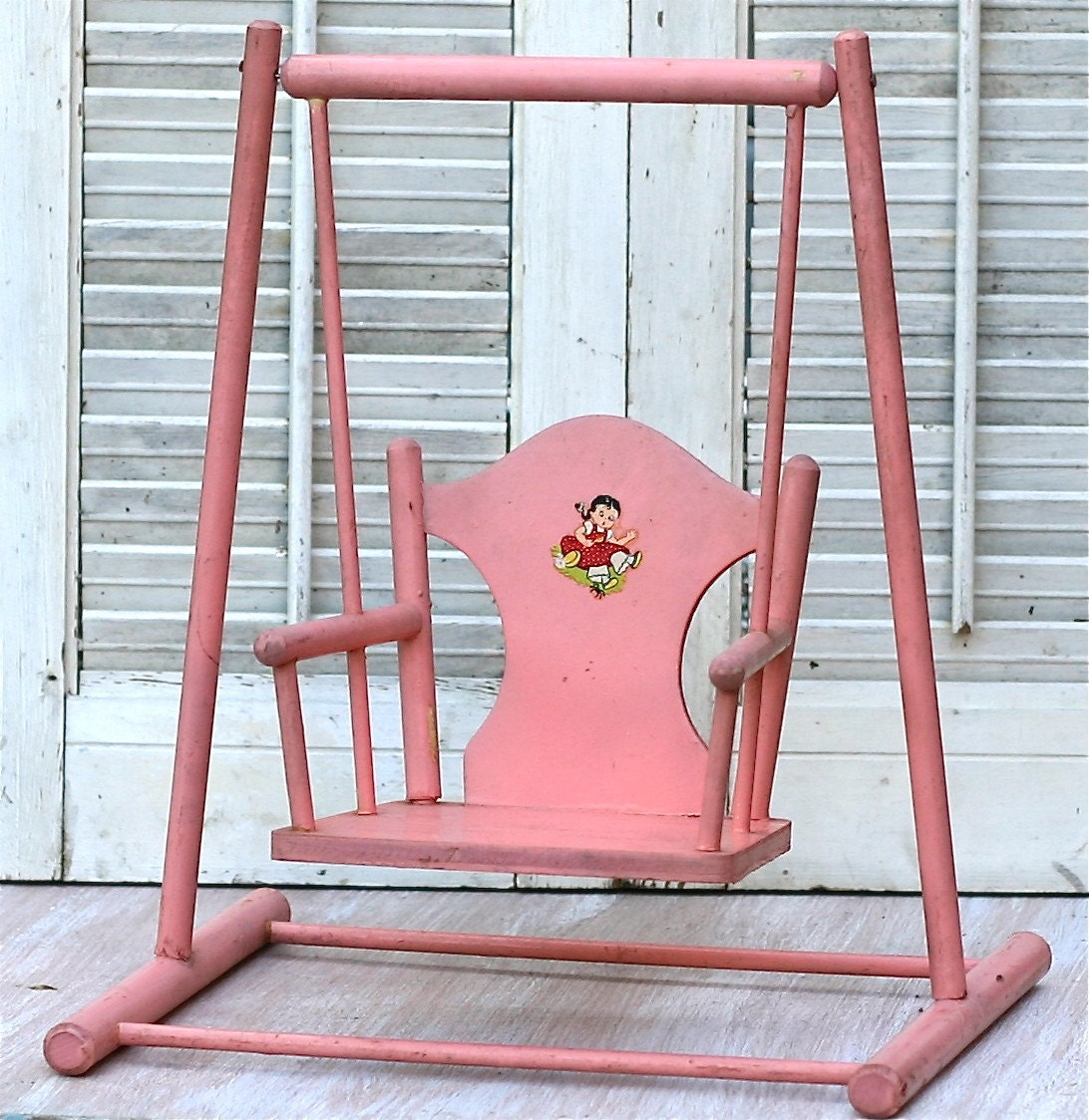 Vintage Pink Wood Doll Chair Swing