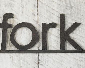 FORK Word Sign Handmade Reclaimed Farm Metal