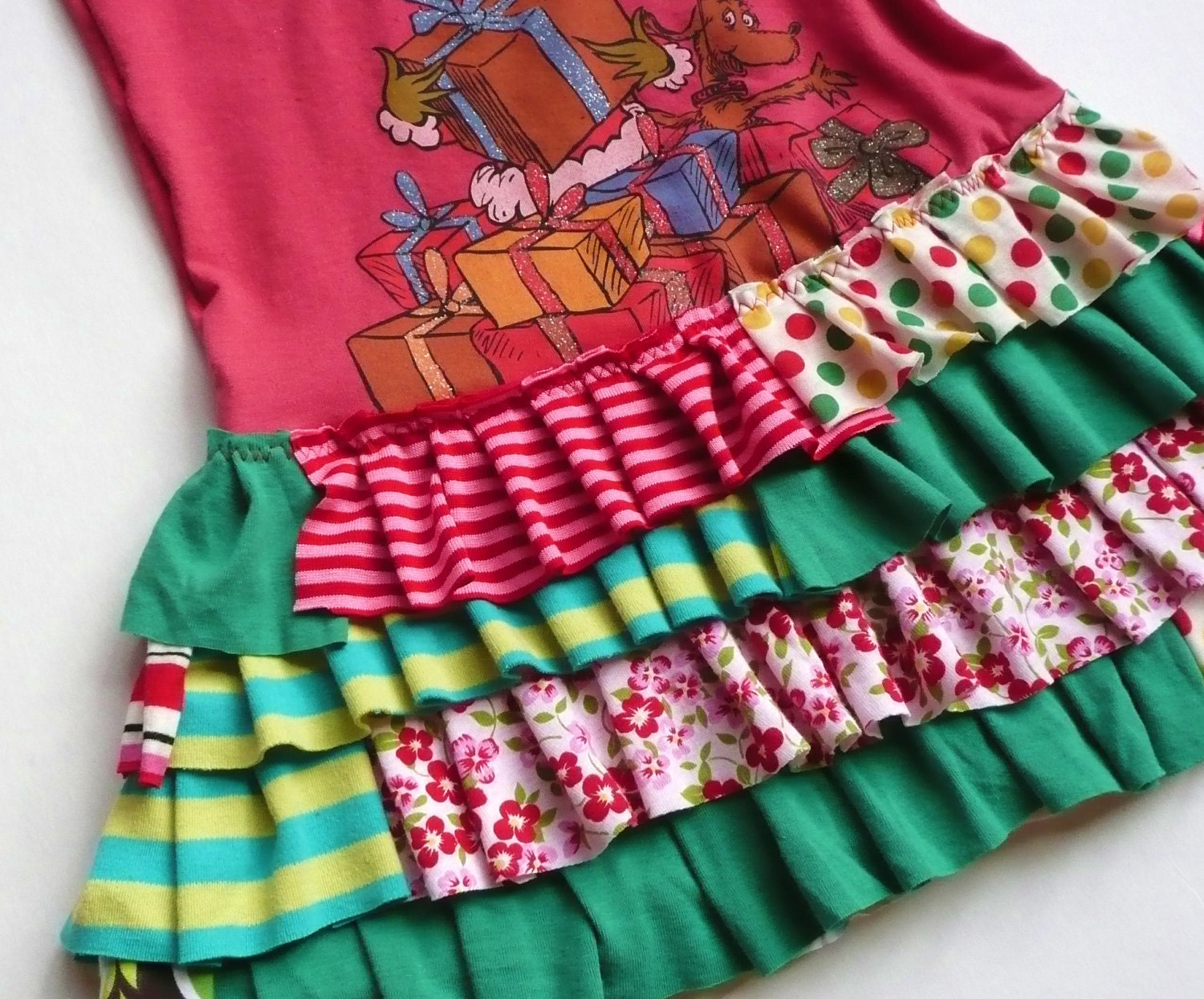 Alli Cat Creations Boutique Toddler Girl Grinch Christmas Upcycled Dress Size 2/3