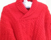 Red Cabled Baby Sweater with Shawl Collar