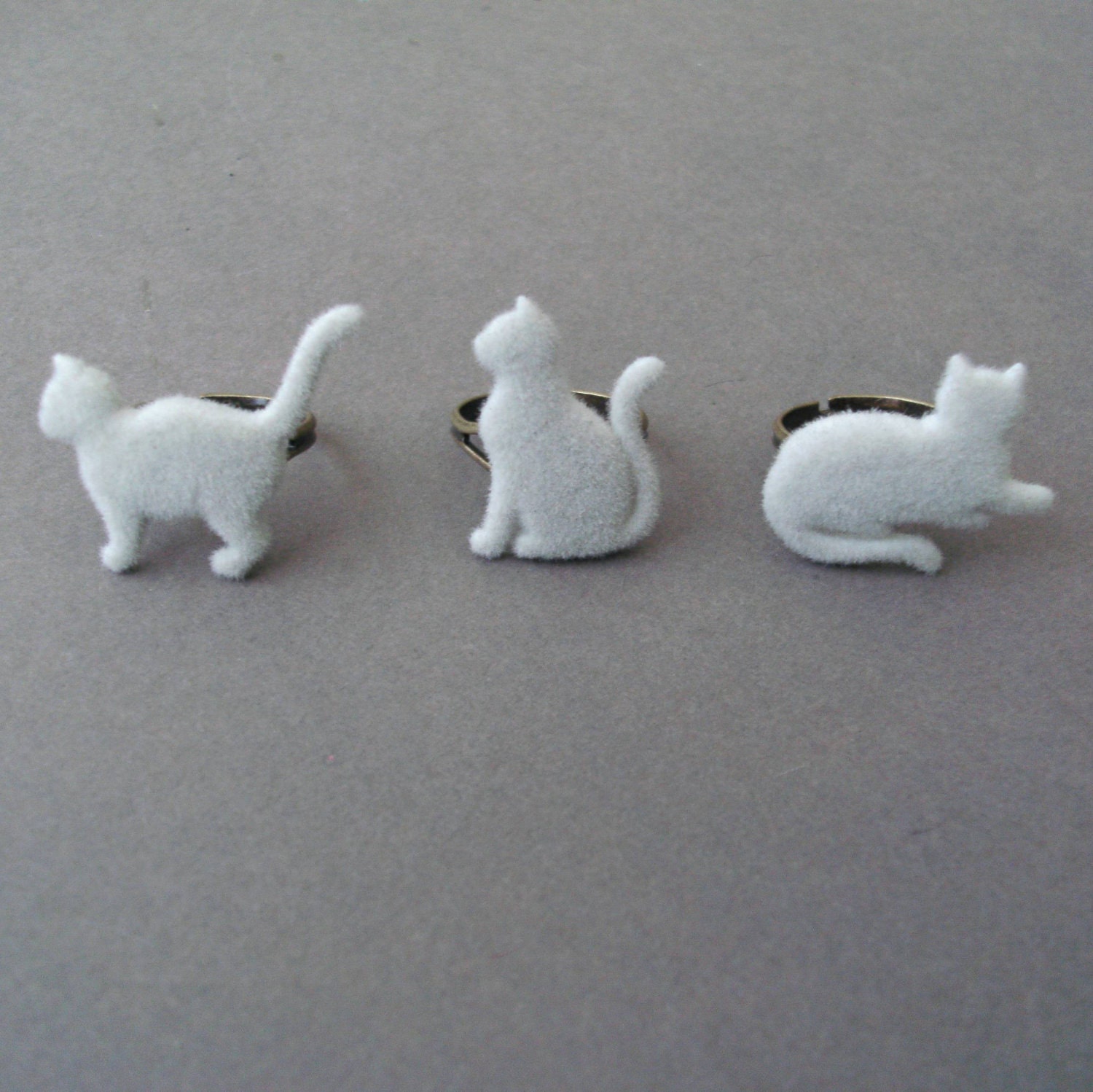 Gray Cat Ring, Little Gray Cat Fuzzy Furry Velvet Ring, Adjustable Grey Cat Ring