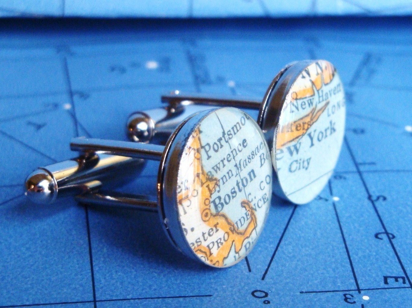 SALE - vintage map cufflinks custom location with gift box - featured in Martha Stewart Weddings