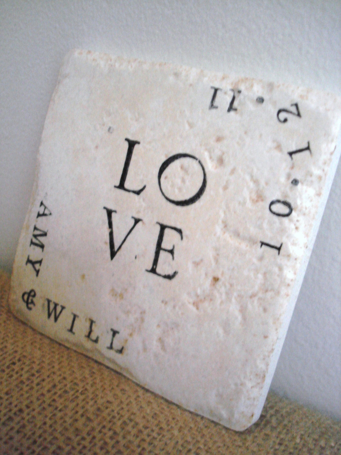 Custom Name/Date Coasters-Unique Wedding Gift by burlap and blue-Set of Four