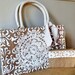 Burlap/Jute Market Tote with Damask Print and Vintage Lace