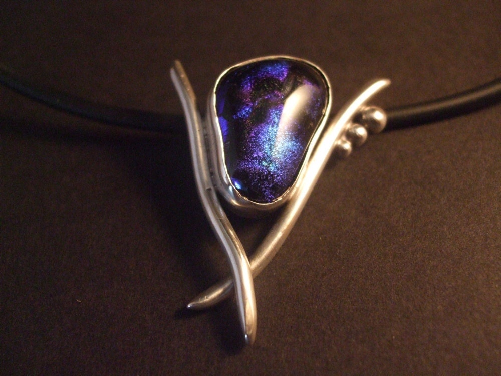 One of a kind sterling silver and dichroic glass pendant. FREE SHIPPING WORLDWIDE