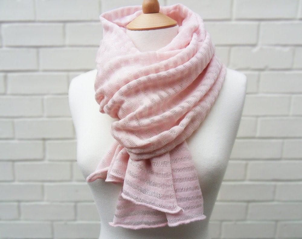 Fine Knit Scarf in Oyster Pink Stripes