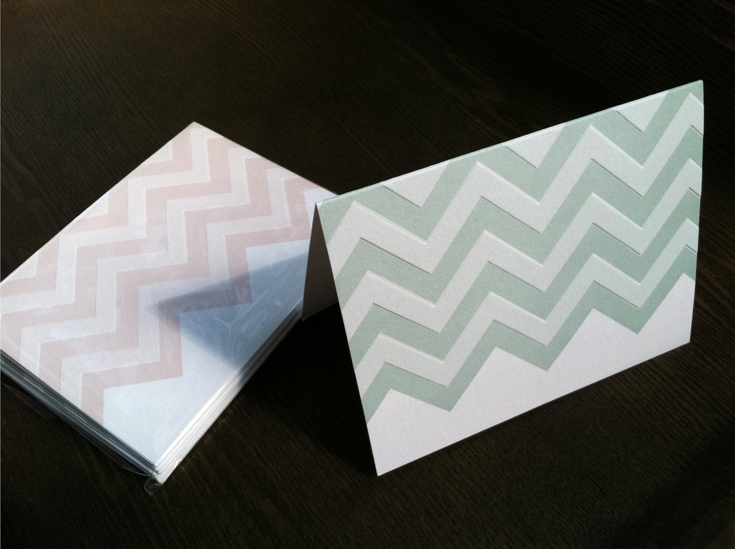 Chevron Zig Zag -  Embossed Notecards in Blush and Dusty Mint