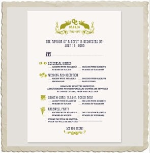 Letterpress Wedding Invitation - Art Nouveau Peacock Design