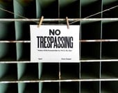 Vintage No Trespassing Letterpress Sign, Black Large Letters Typography Poster