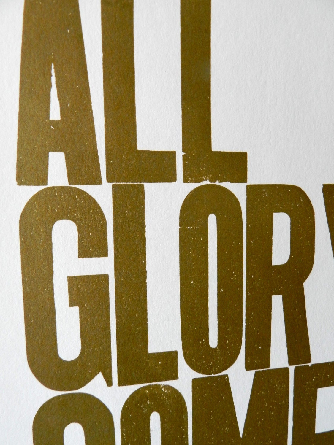Bronze Motivational Typography, Copper Gold Poster, All Glory Comes from Daring to Begin Letterpress Print