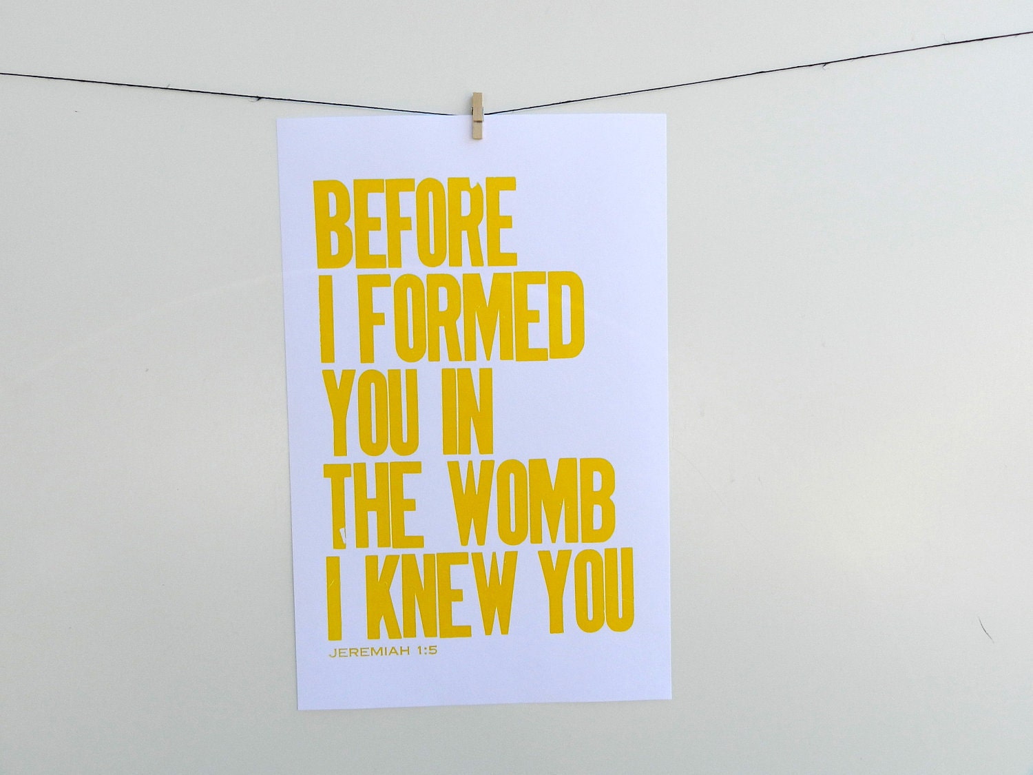 Nursery Poster, Yellow Bright Children's Wall Decor, Colorful Art, Before I Formed You in the Womb I Knew You Letterpress Print