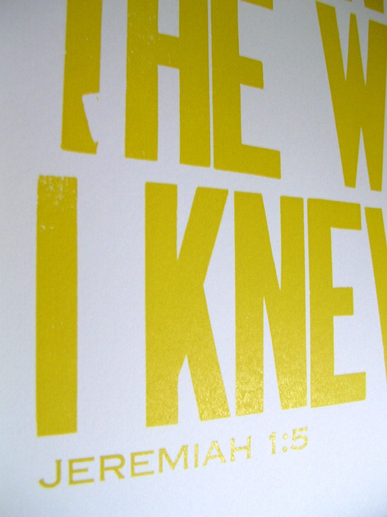 Bible Verse Poster - I Knew You Letterpress Print (Yellow)