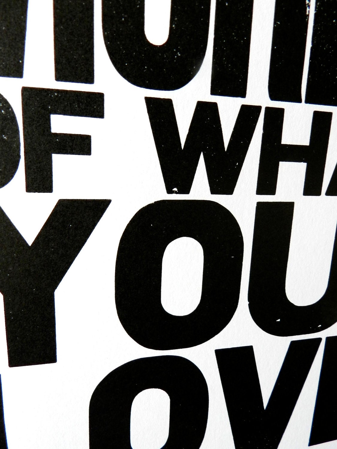 Poster, Black and White Inspirational Art, Do More of What You Love Letterpress Typography Print, Large Simple Bold Letters