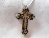 Silver and Black Ornate Cross Necklace