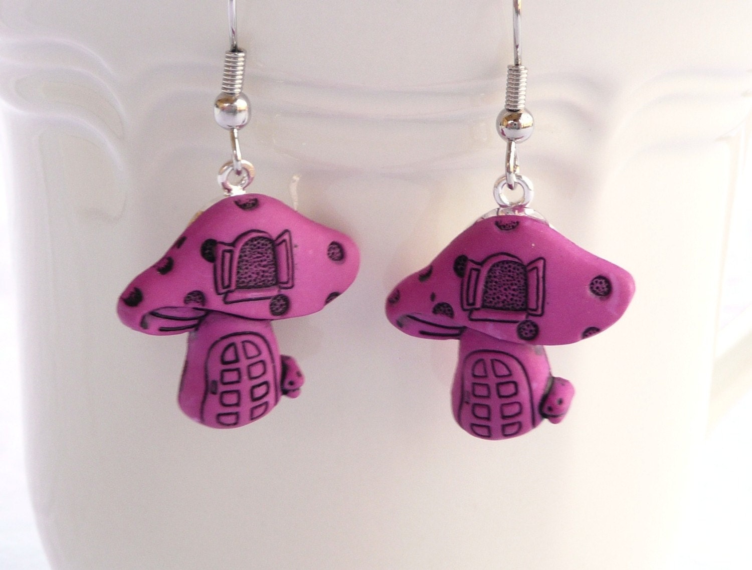 Pink Mushroom House Dangle Earrings