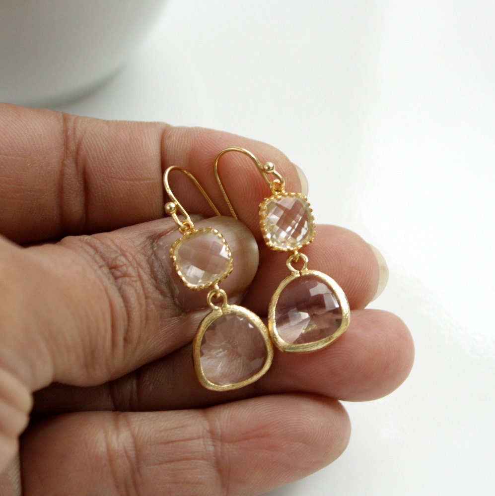 Clear Glass Gold Earrings